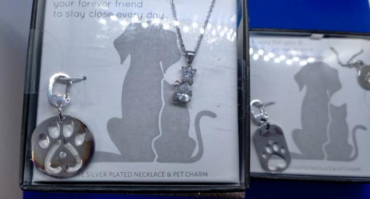 Fine Silver Plated Necklace & Charm- Paw